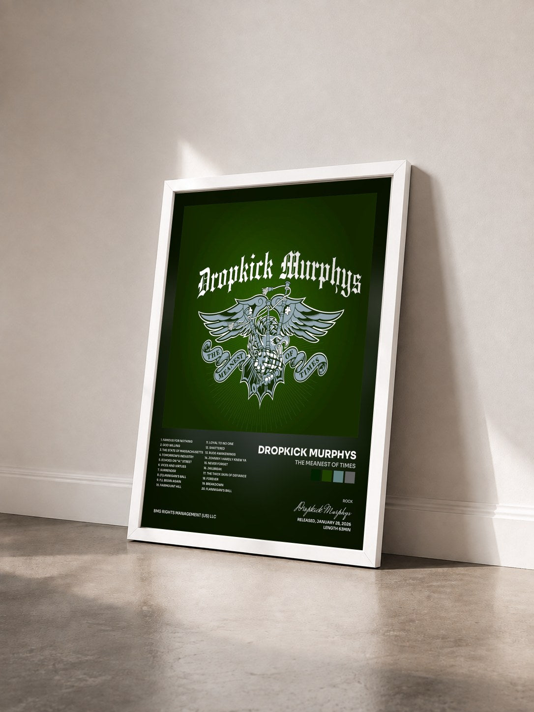 #blanc Tableau de l'album The Meanest of Times de Dropkick Murphys vu de trois quarts, cadre blanc