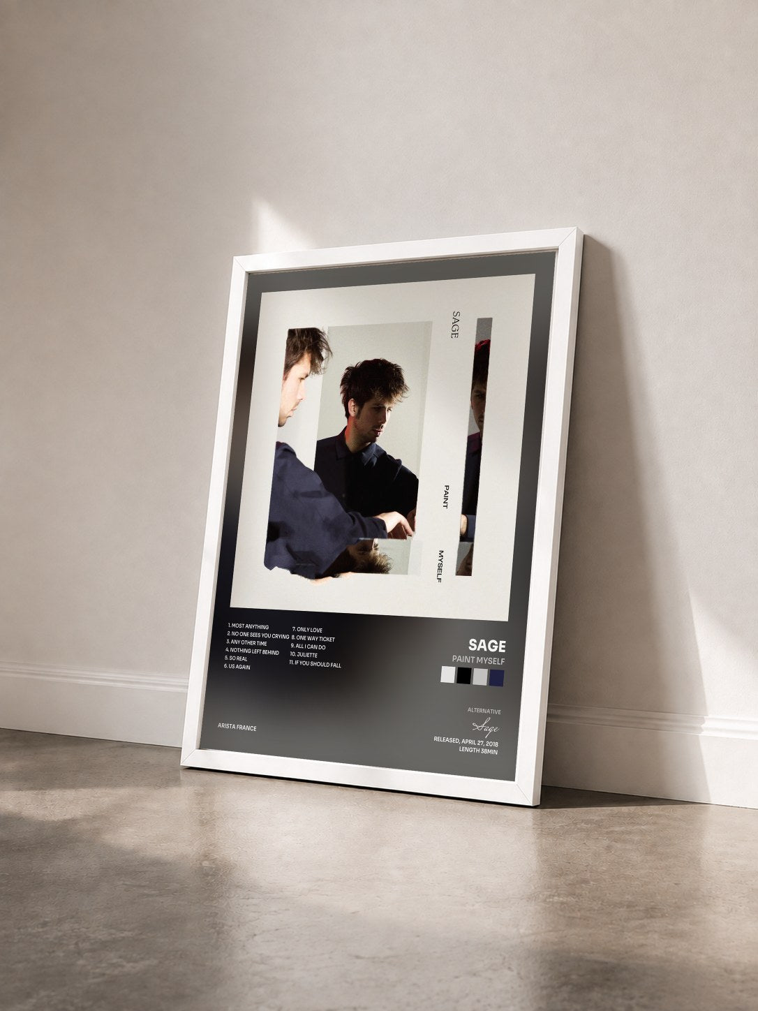 #blanc Tableau de l'album Paint Myself de Sage vu de trois quarts, cadre blanc