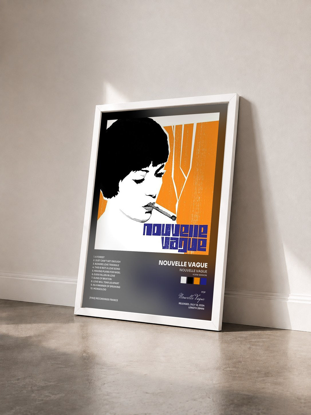 #blanc Tableau de l'album Nouvelle vague (KCRW session) de Nouvelle Vague vu de trois quarts, cadre blanc