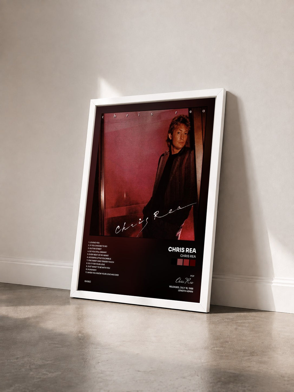 #blanc Tableau de l'album Chris Rea de Chris Rea vu de trois quarts, cadre blanc