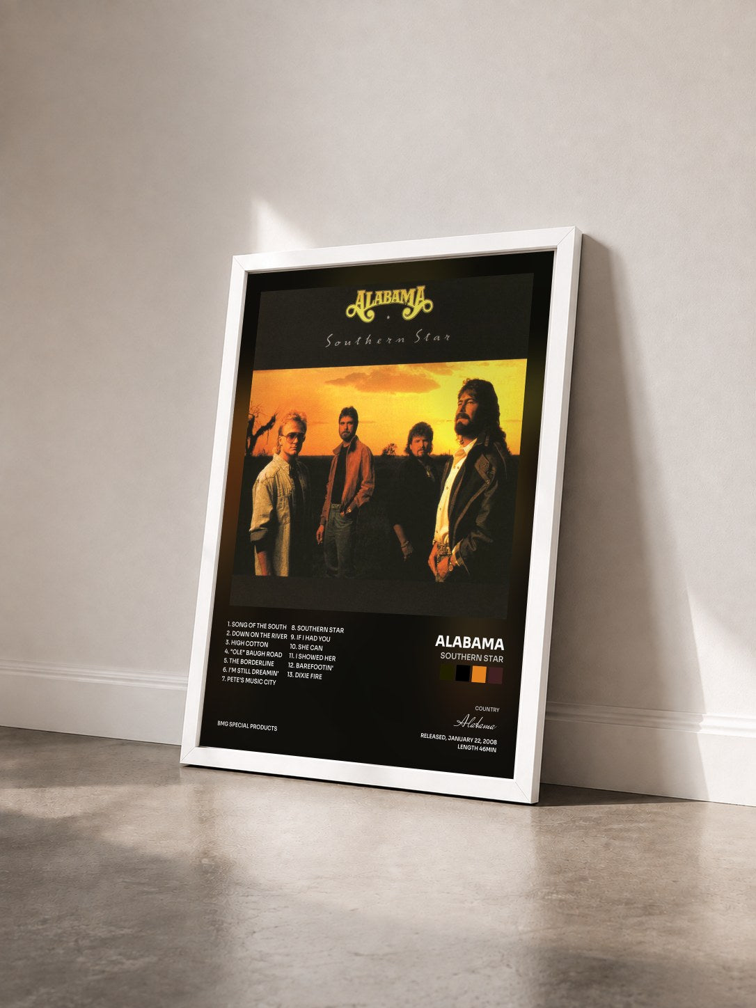 #blanc Tableau de l'album Southern Star de Alabama vu de trois quarts, cadre blanc