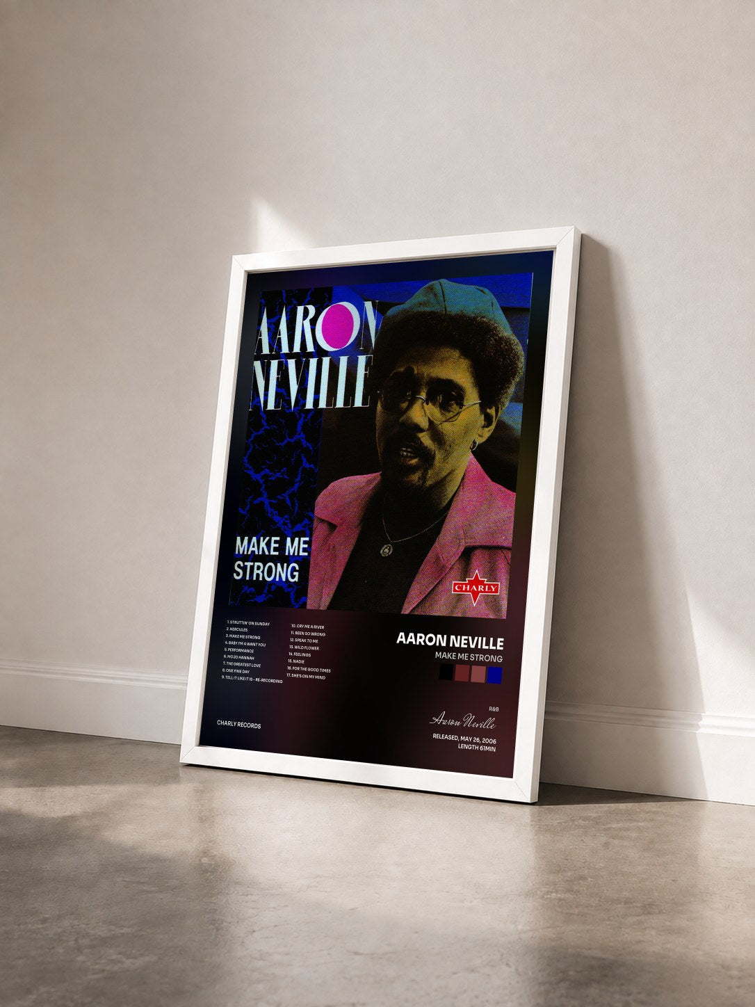 #blanc Tableau de l'album Make Me Strong de Aaron Neville vu de trois quarts, cadre blanc