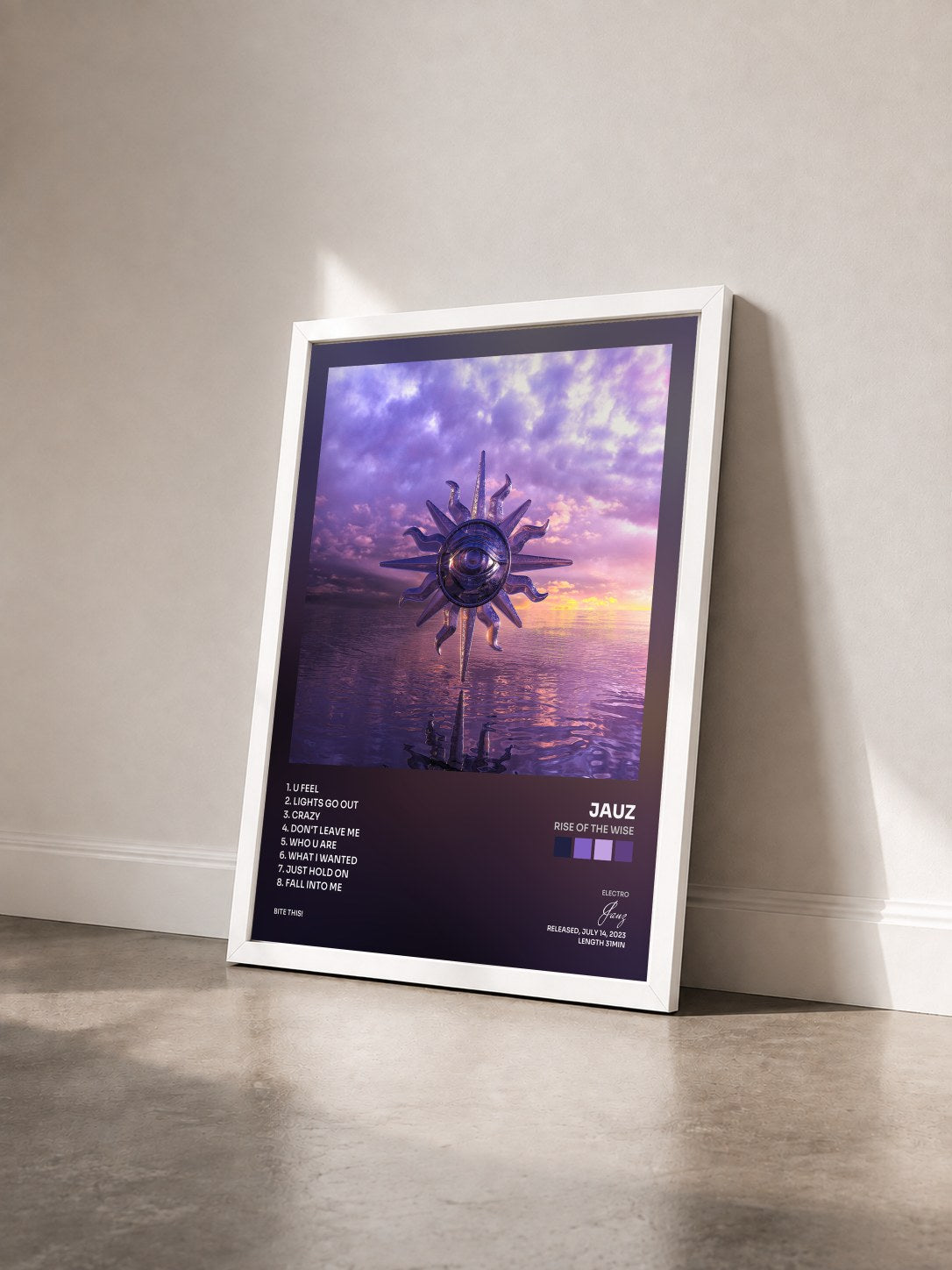 #blanc Tableau de l'album Rise of The Wise de Jauz vu de trois quarts, cadre blanc