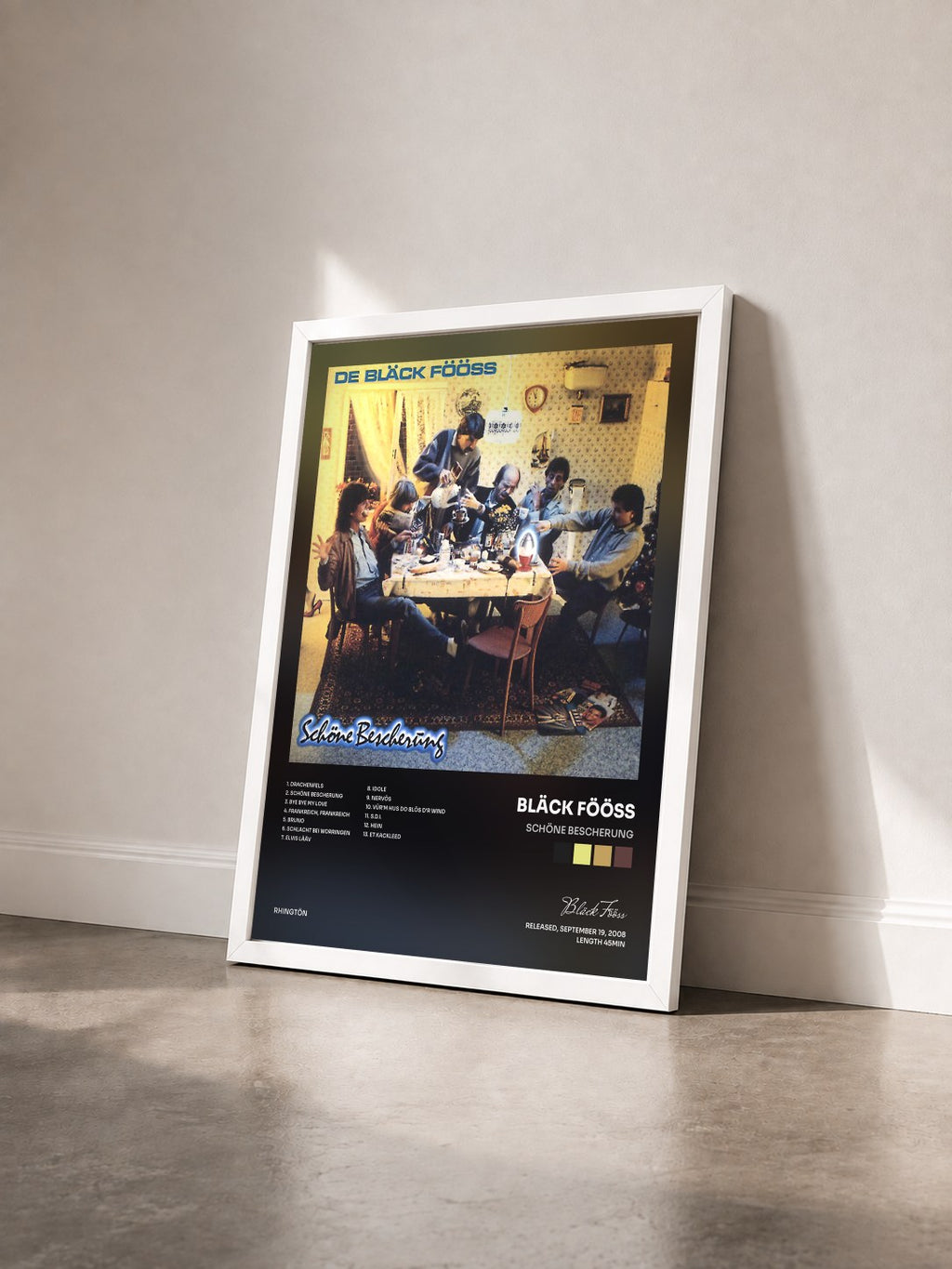 #blanc Tableau de l'album Schöne Bescherung de Bläck Fööss vu de trois quarts, cadre blanc