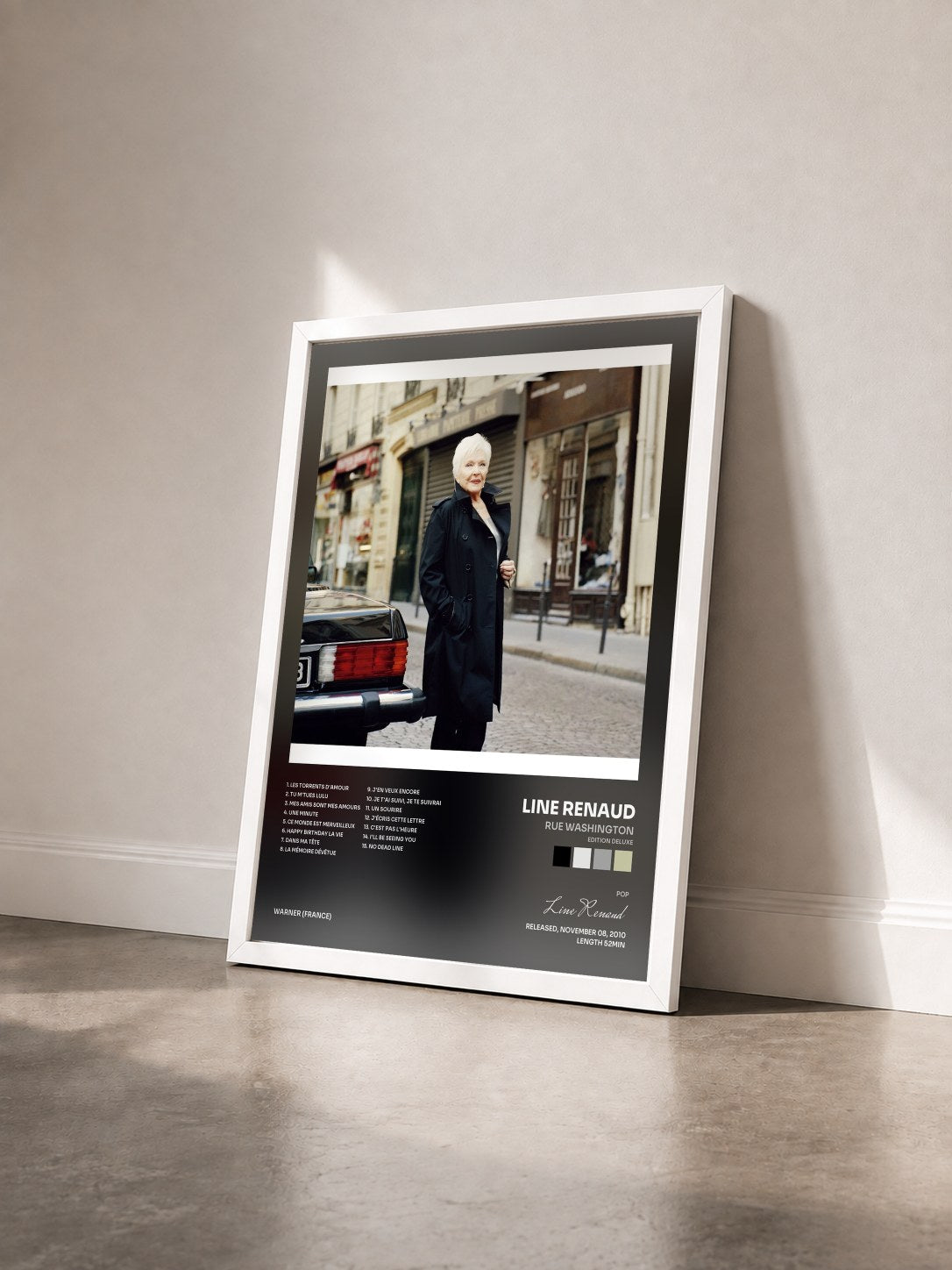 #blanc Tableau de l'album Rue Washington (Edition Deluxe) de Line Renaud vu de trois quarts, cadre blanc