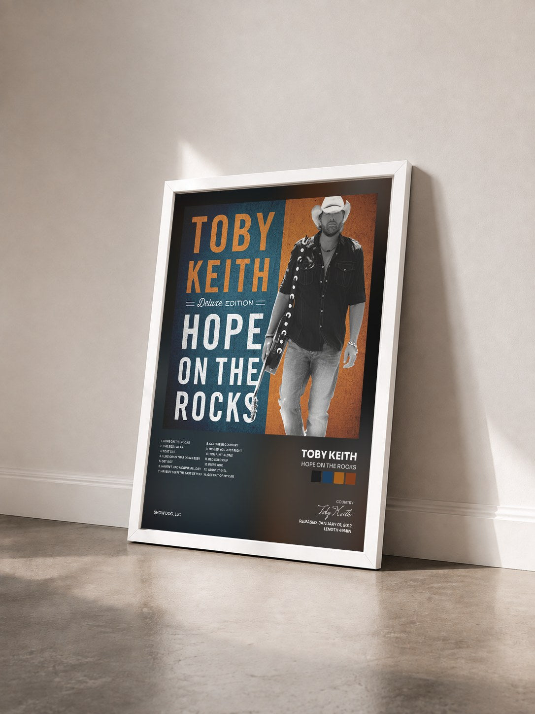 #blanc Tableau de l'album Hope on the Rocks de Toby Keith vu de trois quarts, cadre blanc
