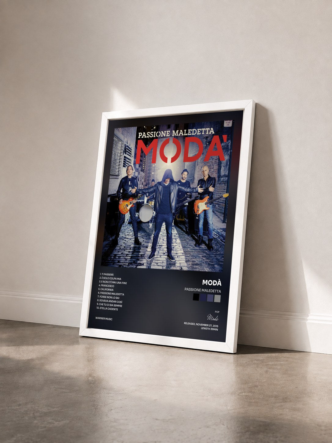 #blanc Tableau de l'album Passione maledetta de Modà vu de trois quarts, cadre blanc
