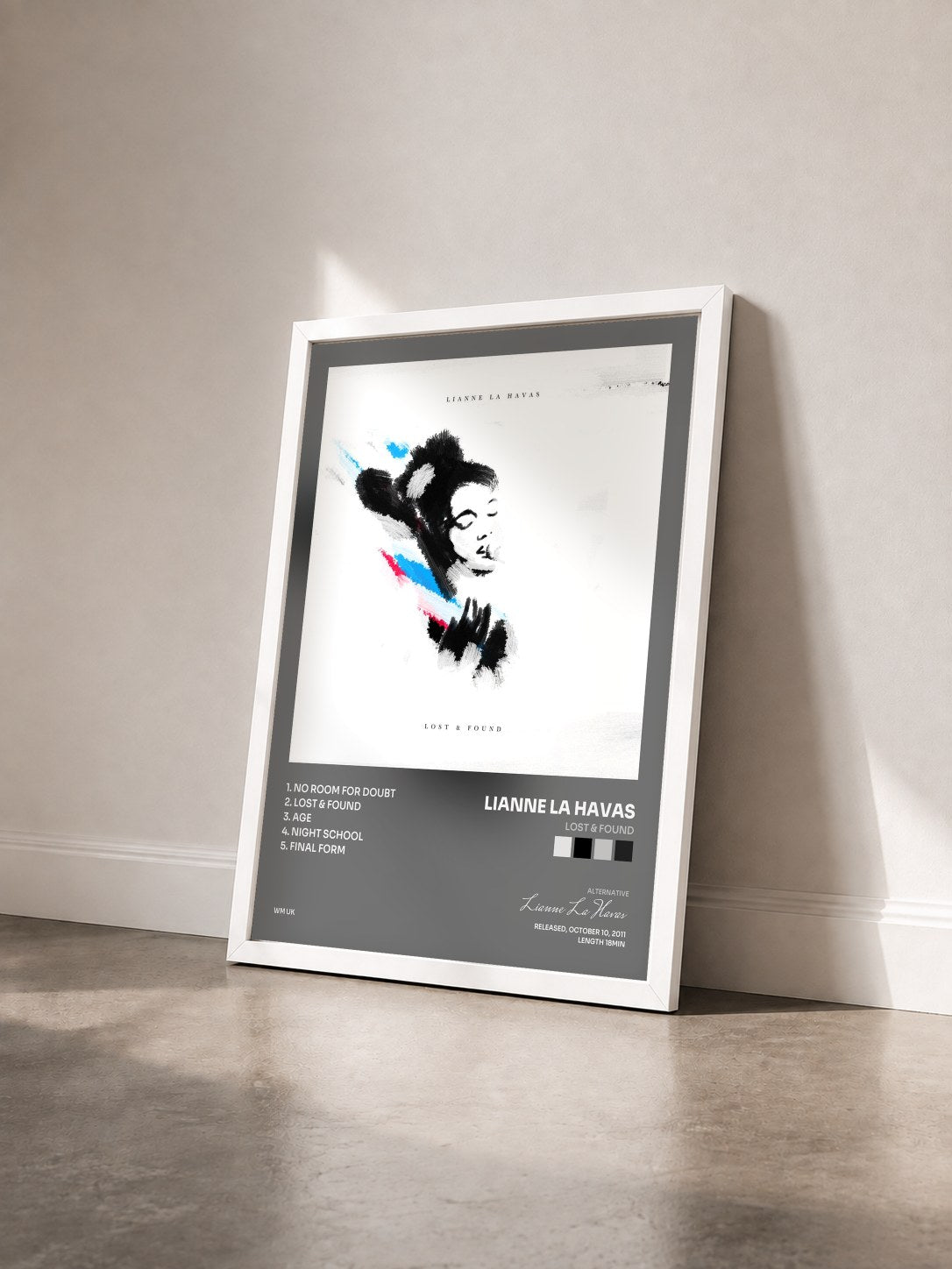 #blanc Tableau de l'album Lost & Found de Lianne La Havas vu de trois quarts, cadre blanc