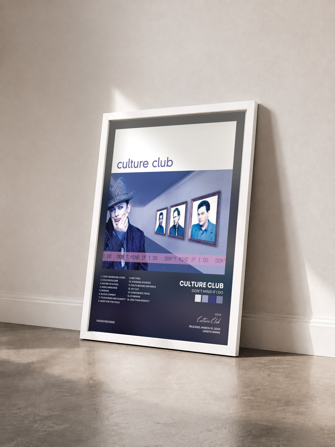 #blanc Tableau de l'album Don't Mind If I Do de Culture Club vu de trois quarts, cadre blanc