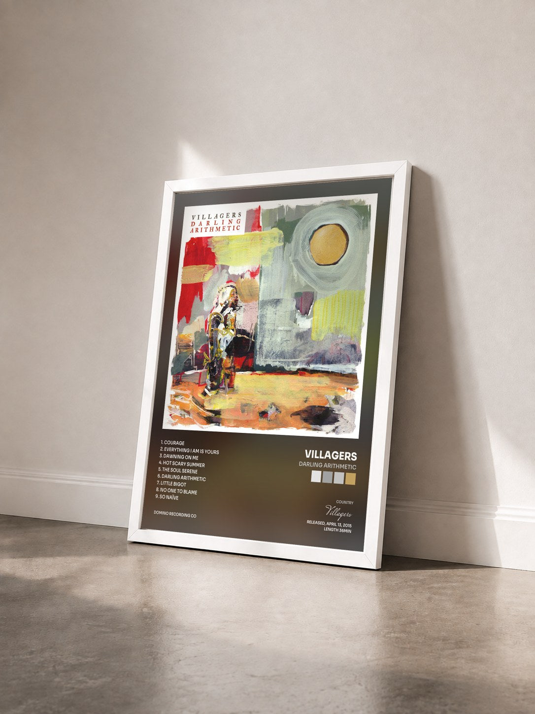 #blanc Tableau de l'album Darling Arithmetic de Villagers vu de trois quarts, cadre blanc