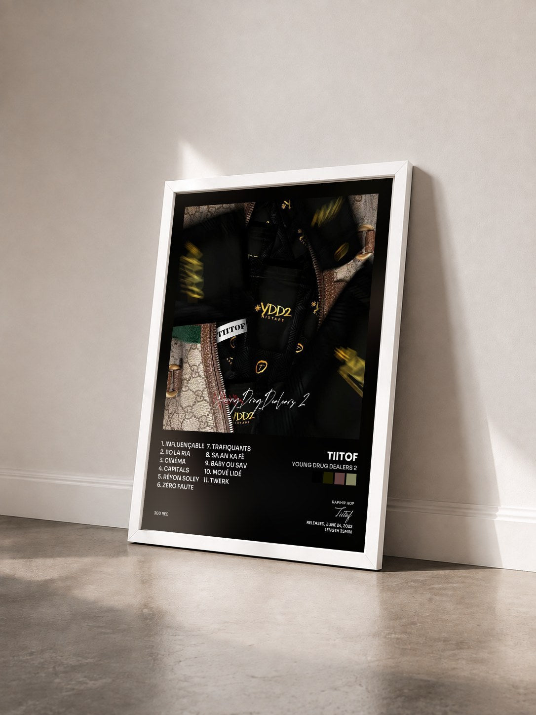#blanc Tableau de l'album Young Drug Dealers 2 de Tiitof vu de trois quarts, cadre blanc