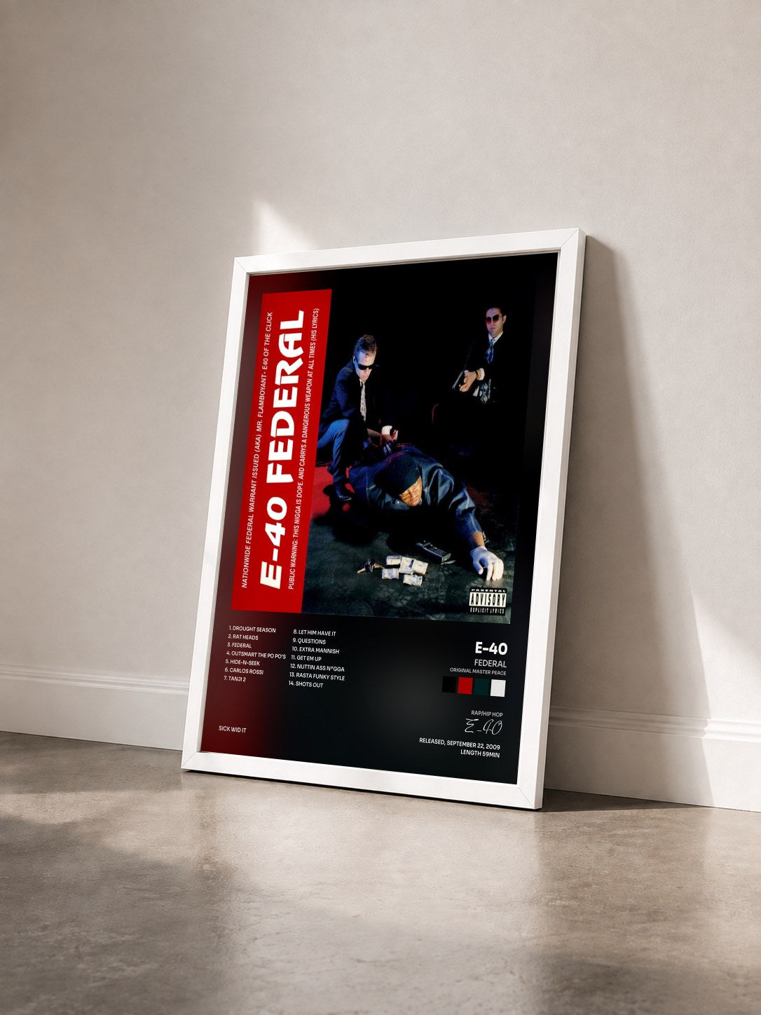 #blanc Tableau de l'album Federal (Original Master Peace) de E-40 vu de trois quarts, cadre blanc