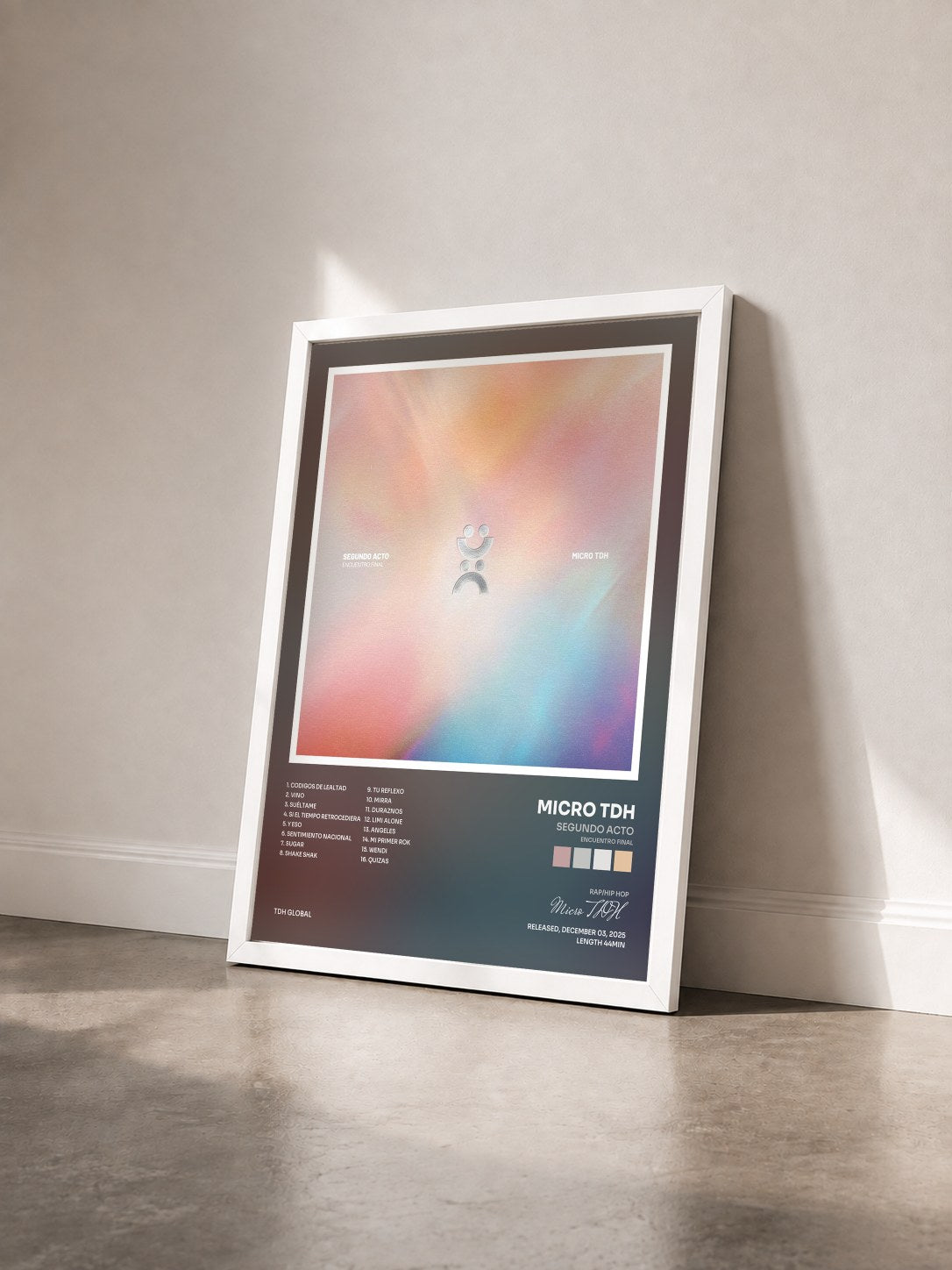 #blanc Tableau de l'album Segundo Acto (Encuentro Final) de Micro TDH vu de trois quarts, cadre blanc