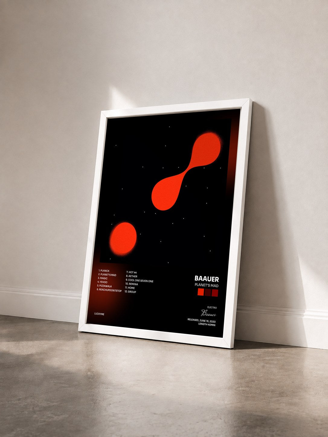#blanc Tableau de l'album PLANET'S MAD de Baauer vu de trois quarts, cadre blanc