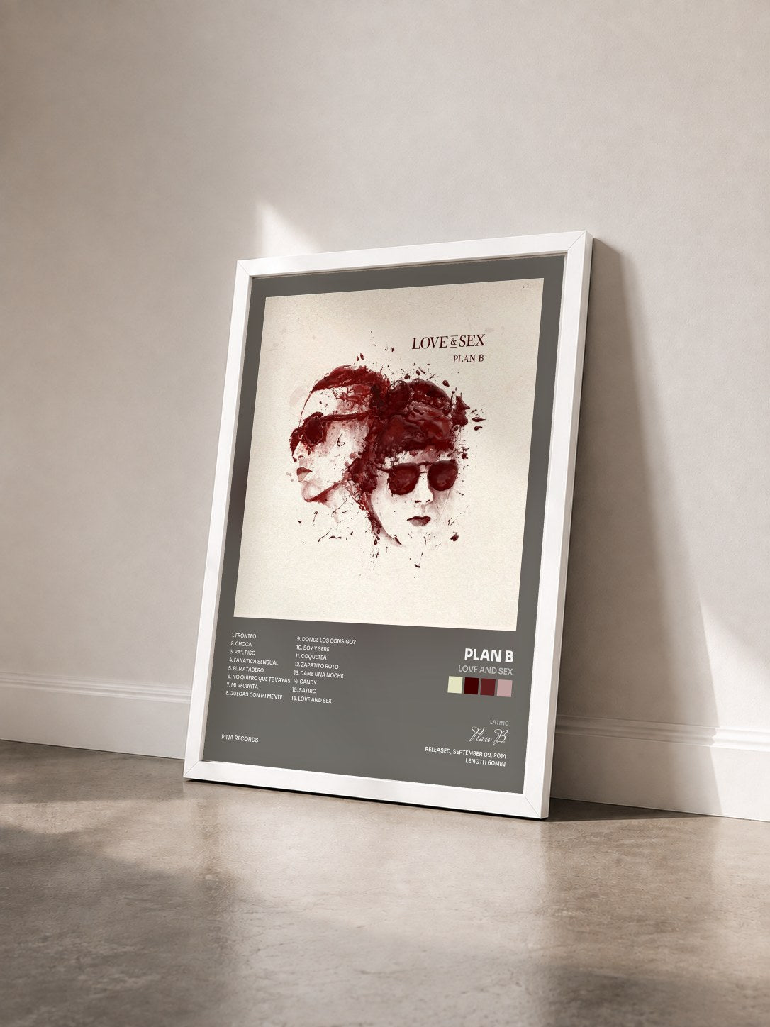 #blanc Tableau de l'album Love and Sex de Plan B vu de trois quarts, cadre blanc