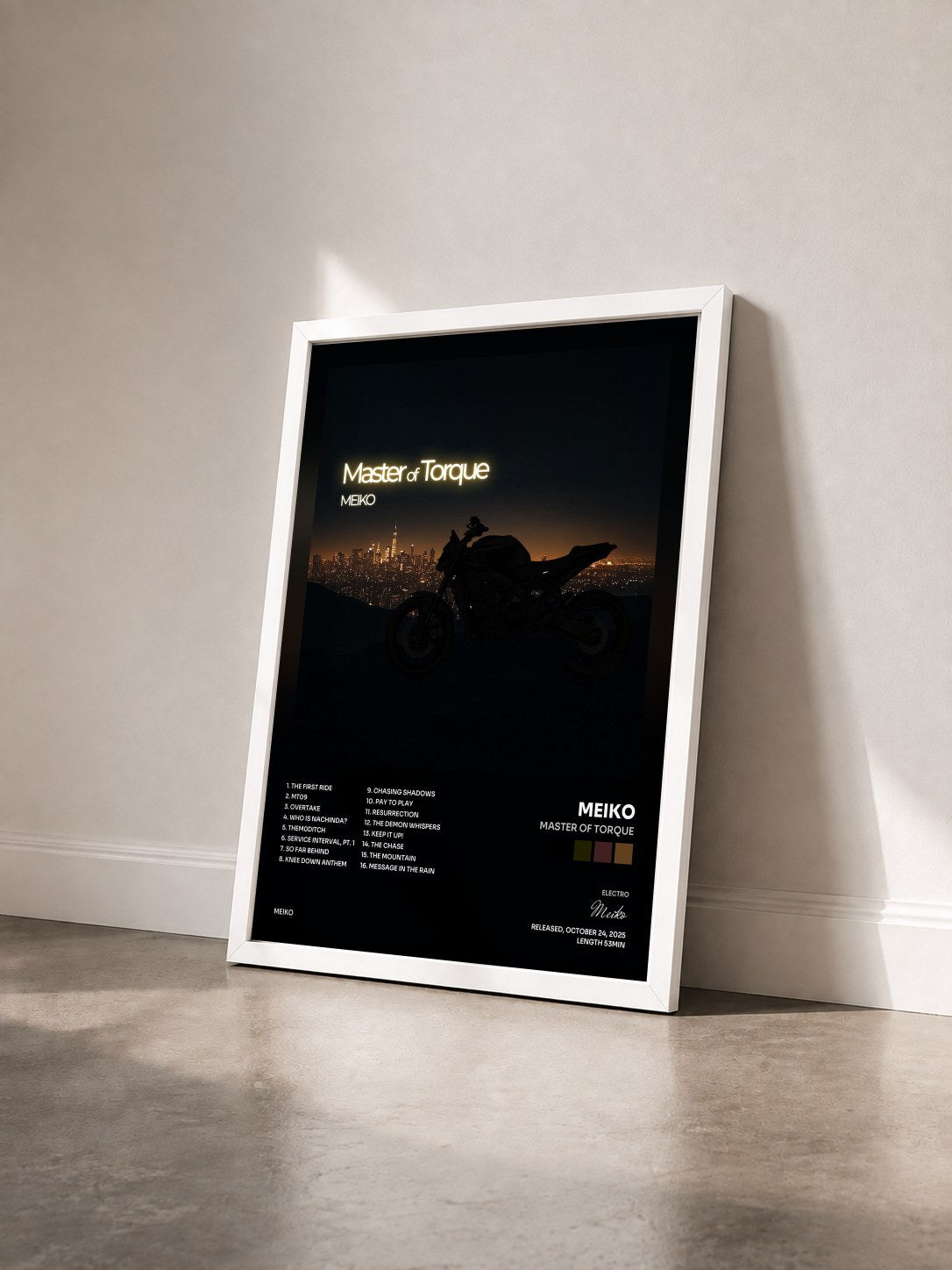 #blanc Tableau de l'album Master of Torque de Meiko vu de trois quarts, cadre blanc