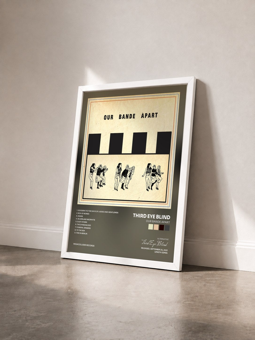 #blanc Tableau de l'album Our Bande Apart de Third Eye Blind vu de trois quarts, cadre blanc