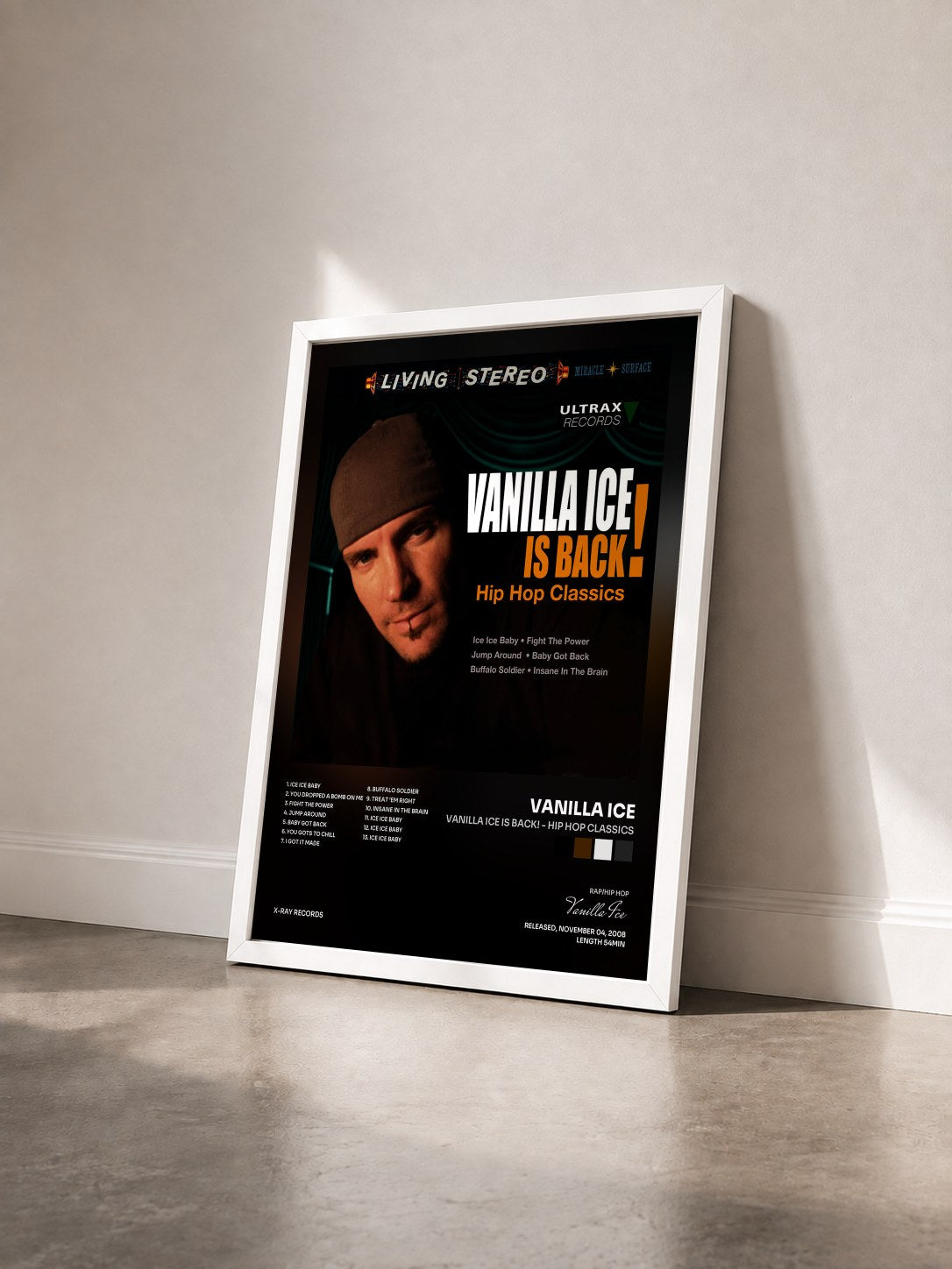 #blanc Tableau de l'album Vanilla Ice Is Back! - Hip Hop Classics de Vanilla Ice vu de trois quarts, cadre blanc