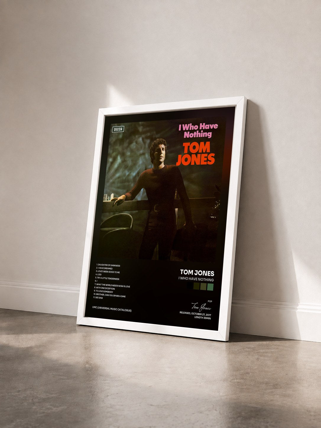 #blanc Tableau de l'album I Who Have Nothing de Tom Jones vu de trois quarts, cadre blanc