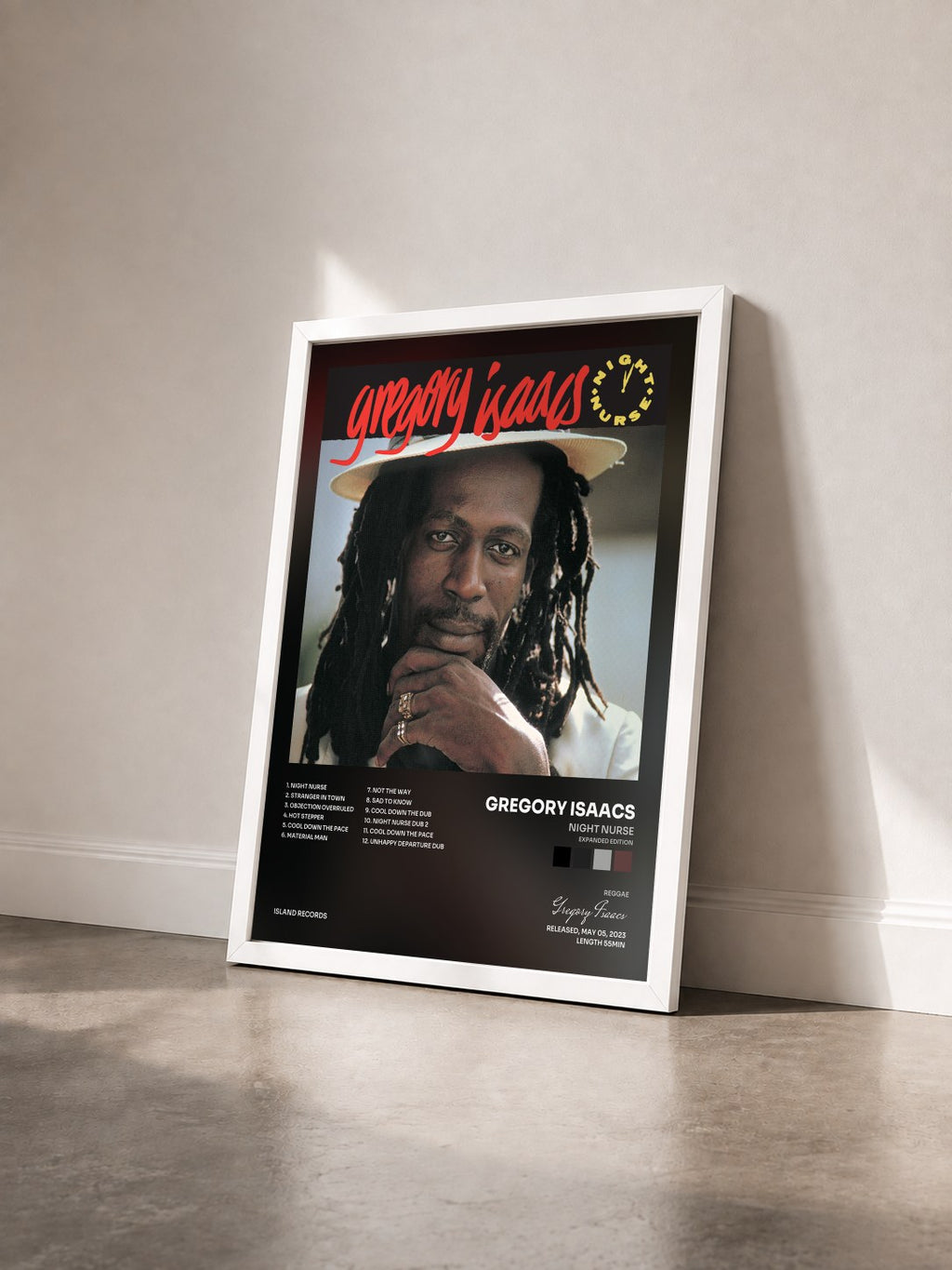 #blanc Tableau de l'album Night Nurse (Expanded Edition) de Gregory Isaacs vu de trois quarts, cadre blanc