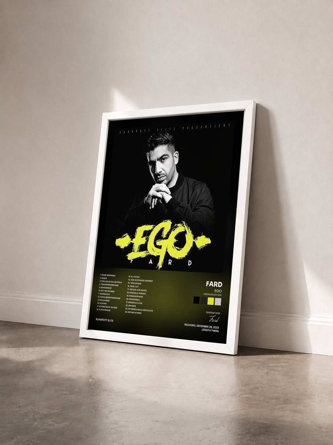 #blanc Tableau de l'album Ego (Premium Edition) de Fard vu de trois quarts, cadre blanc