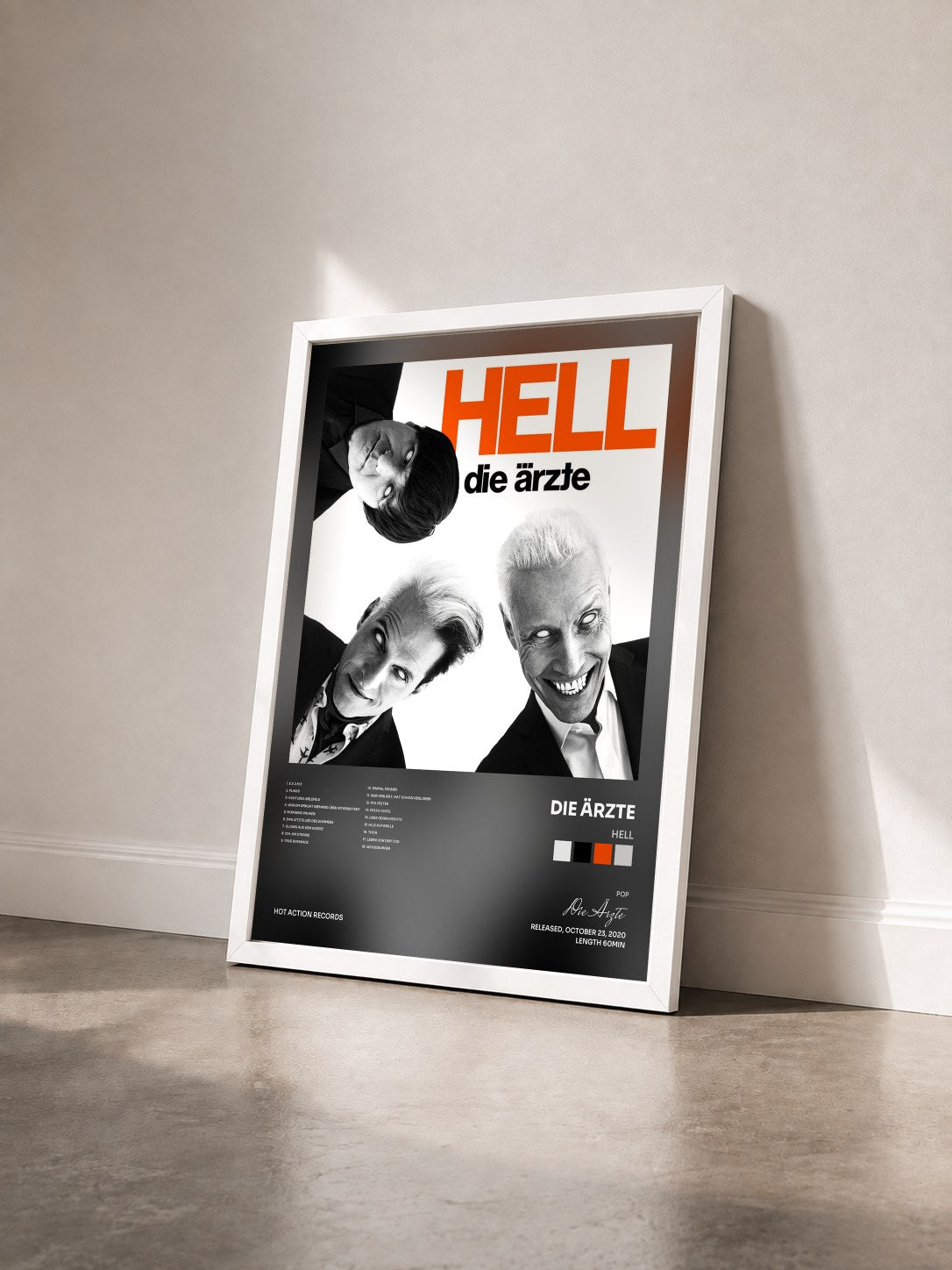 #blanc Tableau de l'album HELL de Die Ärzte vu de trois quarts, cadre blanc