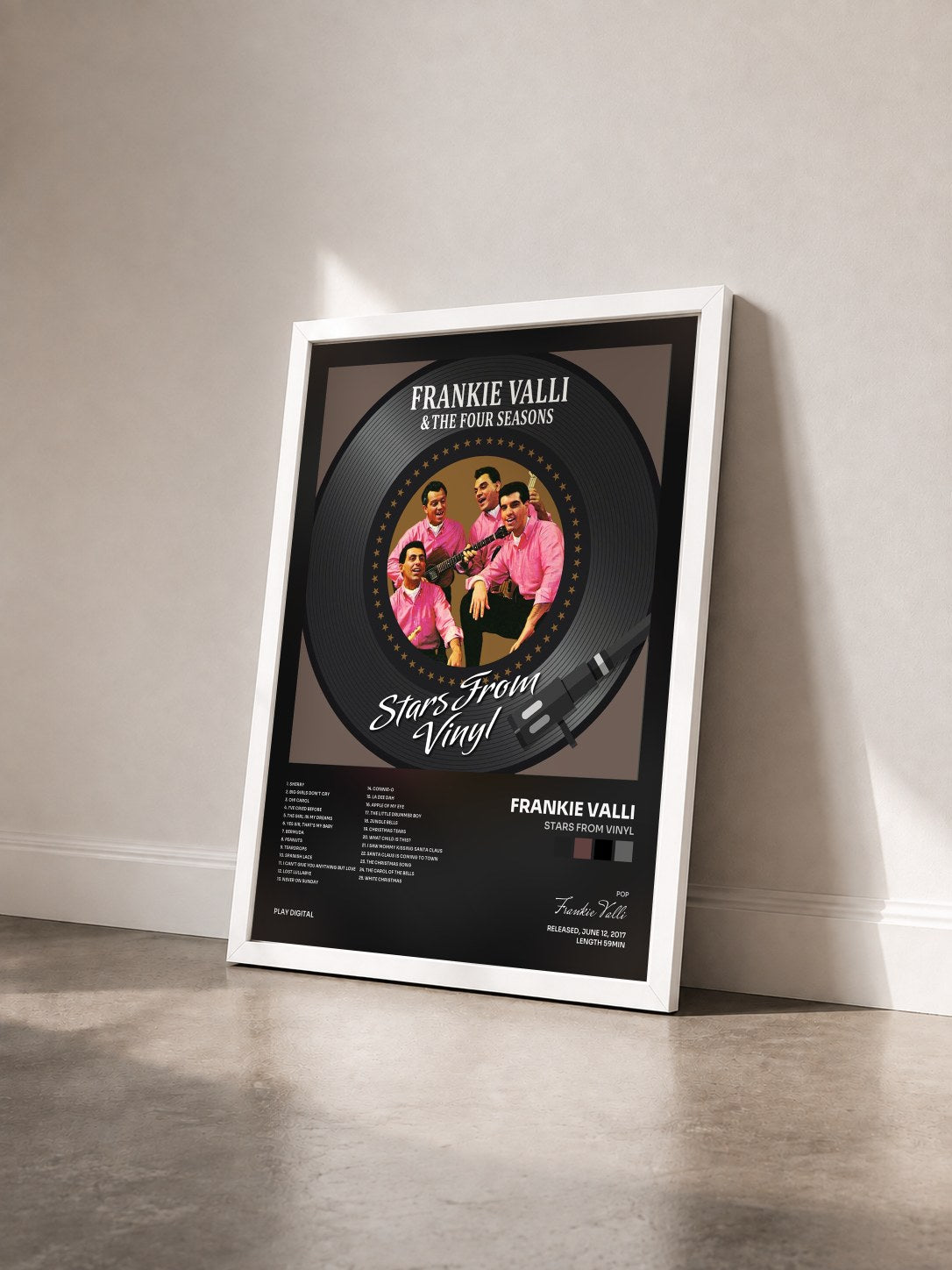 #blanc Tableau de l'album Stars from Vinyl de Frankie Valli vu de trois quarts, cadre blanc
