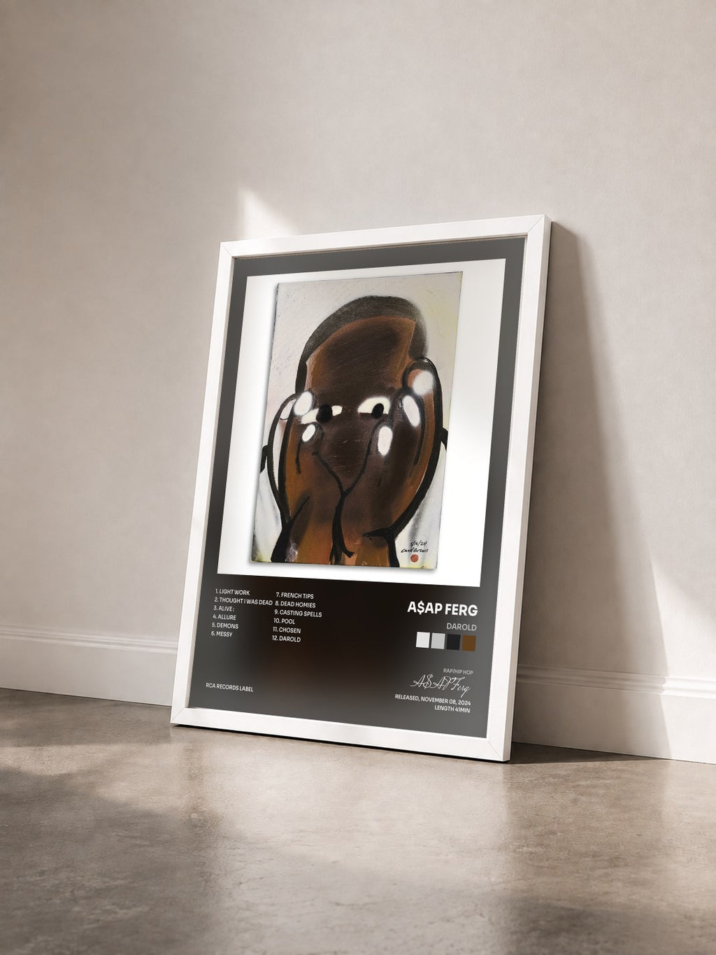 #blanc DAROLD von A$AP Ferg als gerahmter Kunstdruck von schräg gesehen, weißer Rahmen