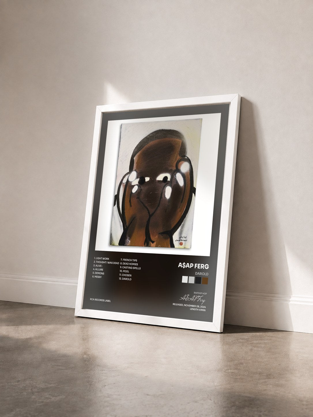 #blanc Tableau de l'album DAROLD de A$AP Ferg vu de trois quarts, cadre blanc