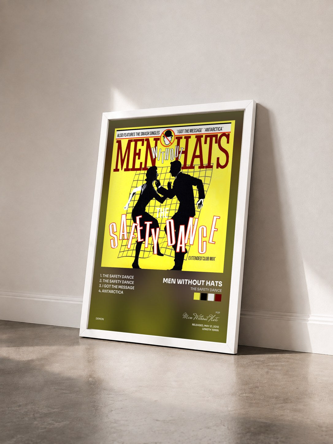 #blanc Tableau de l'album The Safety Dance de Men Without Hats vu de trois quarts, cadre blanc