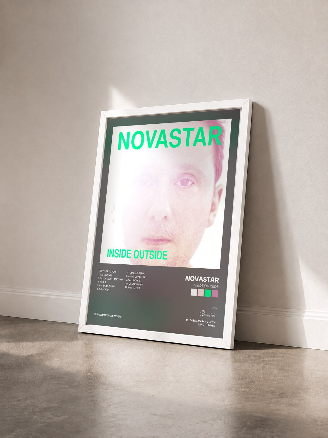 #blanc Tableau de l'album Inside Outside de Novastar vu de trois quarts, cadre blanc