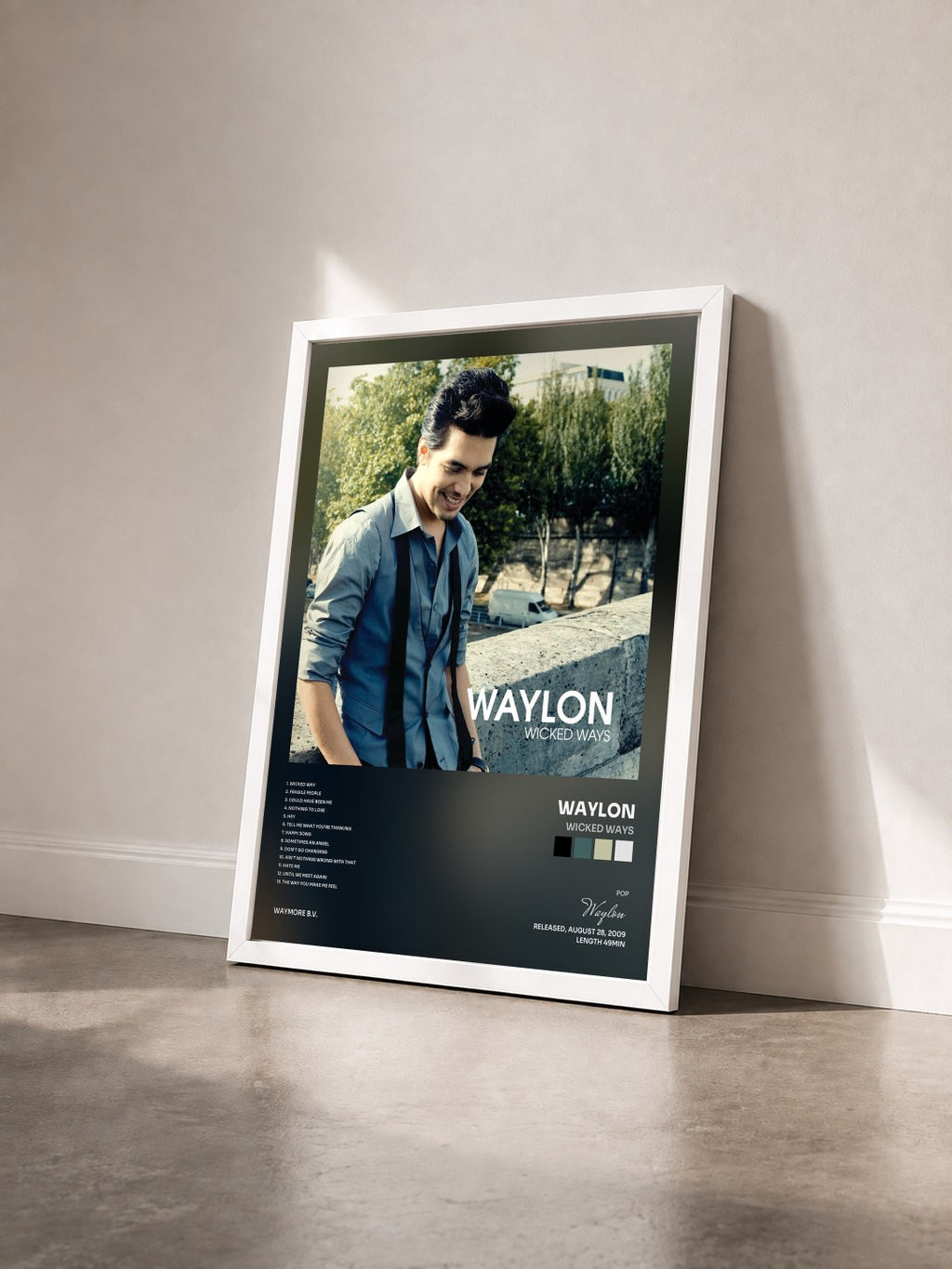 #blanc Tableau de l'album Wicked Ways de Waylon vu de trois quarts, cadre blanc