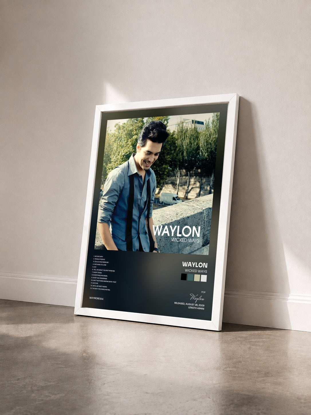 #blanc Tableau de l'album Wicked Ways de Waylon vu de trois quarts, cadre blanc