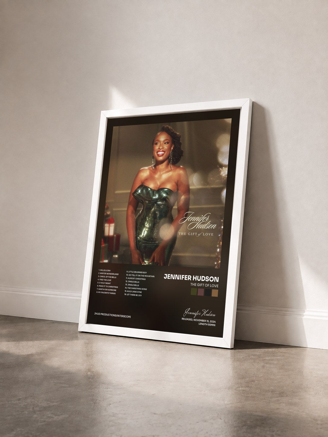 #blanc Tableau de l'album The Gift Of Love de Jennifer Hudson vu de trois quarts, cadre blanc