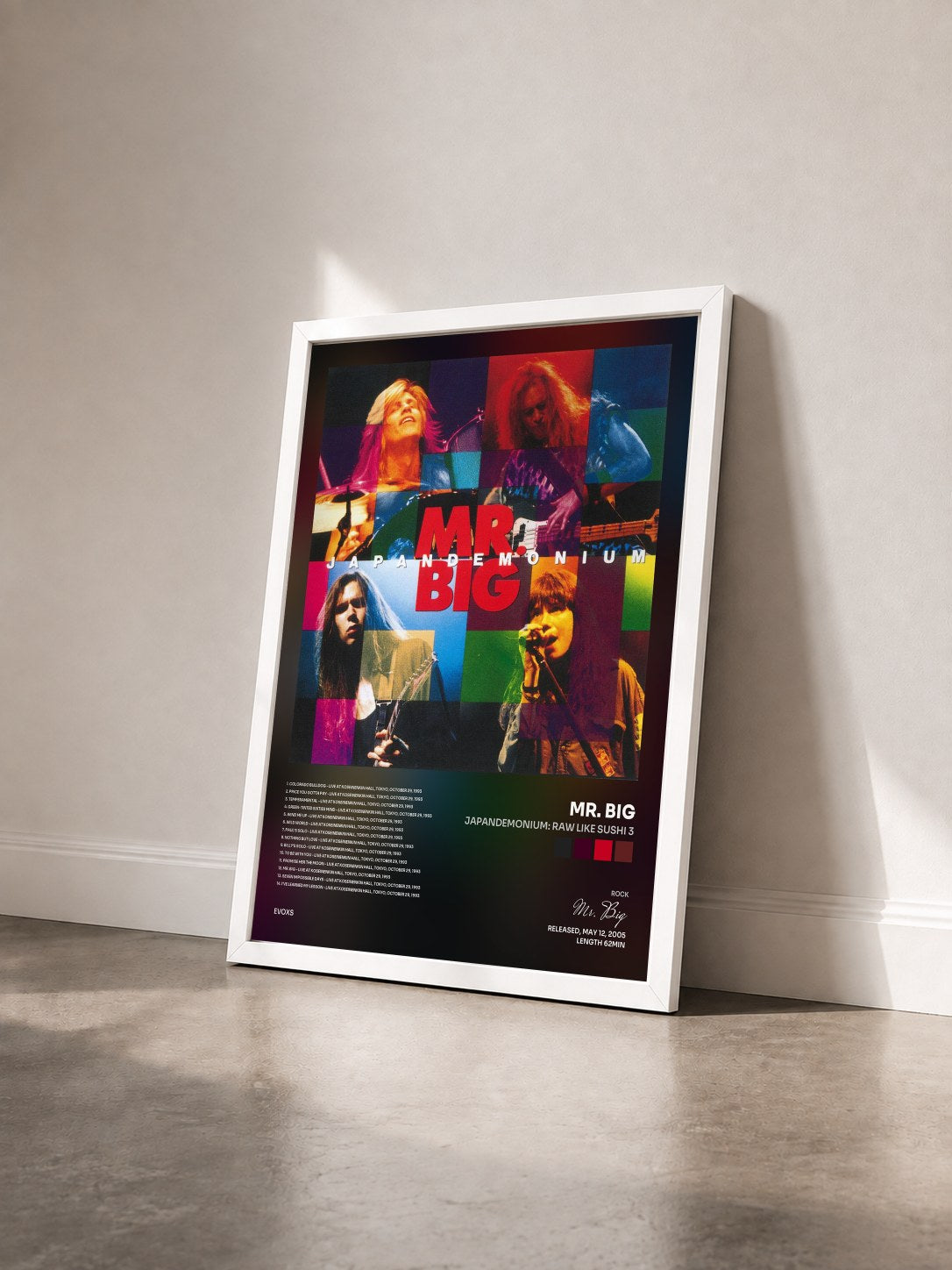 #blanc Tableau de l'album Japandemonium: Raw Like Sushi 3 de Mr. Big vu de trois quarts, cadre blanc