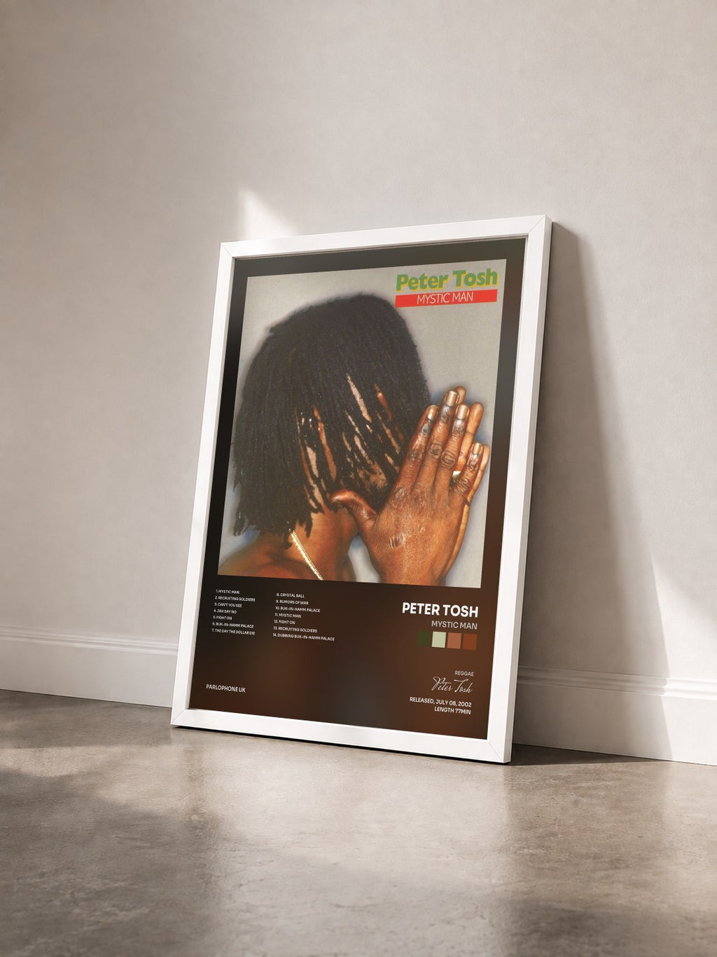 #blanc Tableau de l'album Mystic Man de Peter Tosh vu de trois quarts, cadre blanc