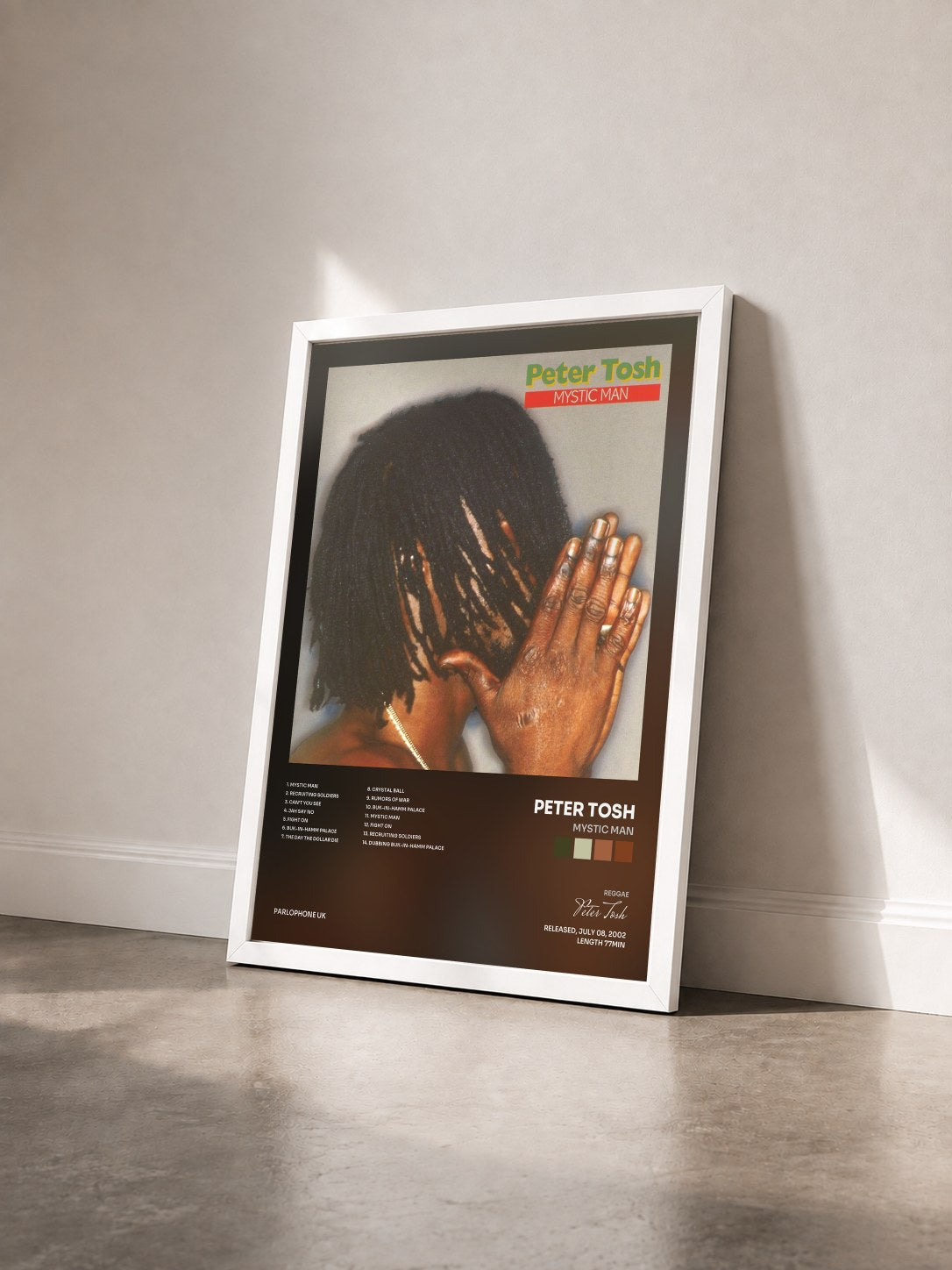 #blanc Tableau de l'album Mystic Man de Peter Tosh vu de trois quarts, cadre blanc