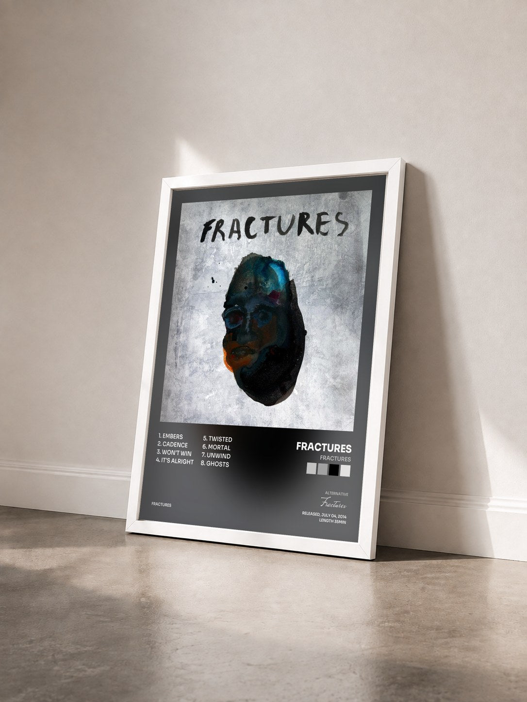 #blanc Tableau de l'album Fractures de Fractures vu de trois quarts, cadre blanc