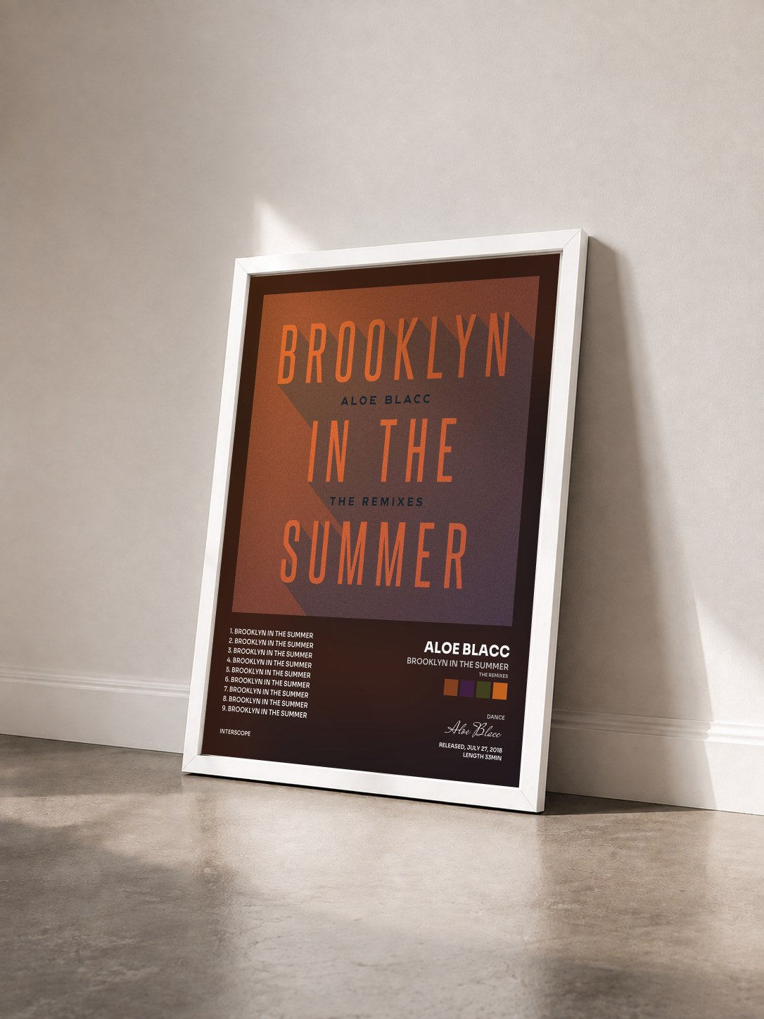 #blanc Tableau de l'album Brooklyn In The Summer (The Remixes) de Aloe Blacc vu de trois quarts, cadre blanc