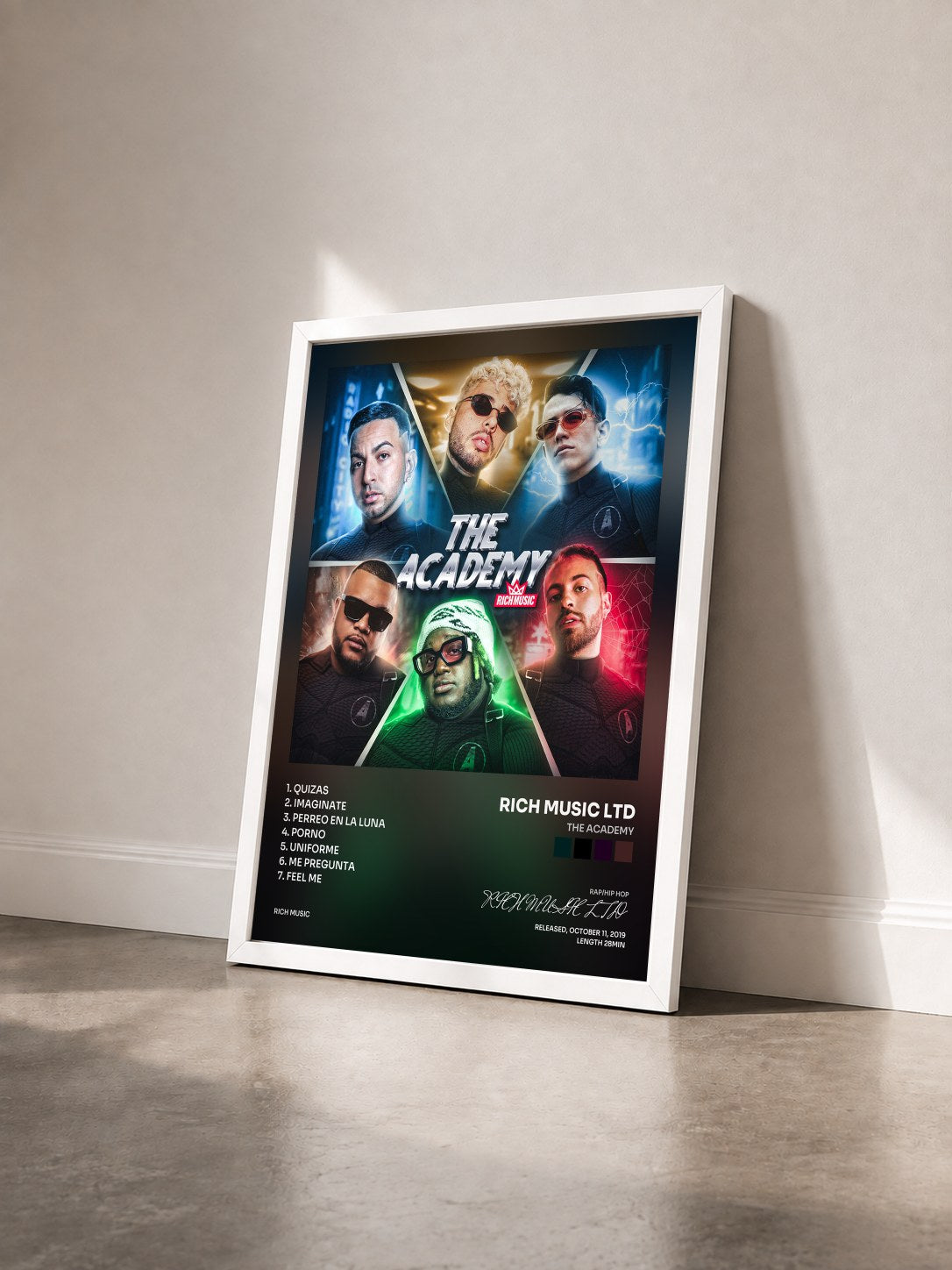 #blanc Tableau de l'album The Academy de RICH MUSIC LTD vu de trois quarts, cadre blanc