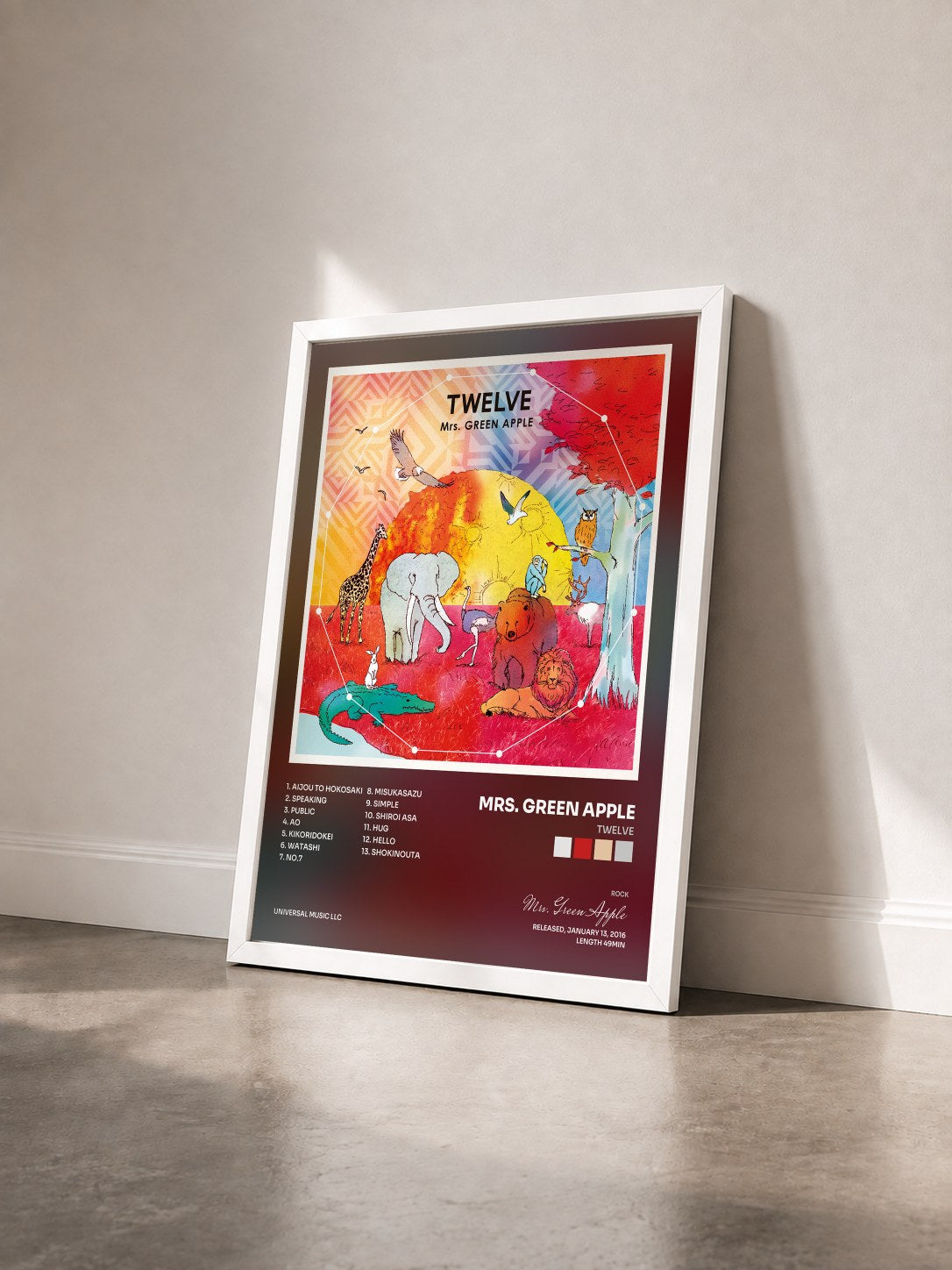 #blanc Tableau de l'album Twelve de Mrs. Green Apple vu de trois quarts, cadre blanc