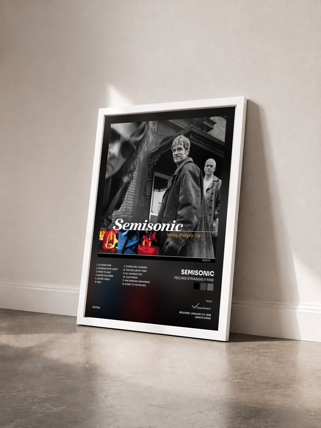 #blanc Tableau de l'album Feeling Strangely Fine de Semisonic vu de trois quarts, cadre blanc