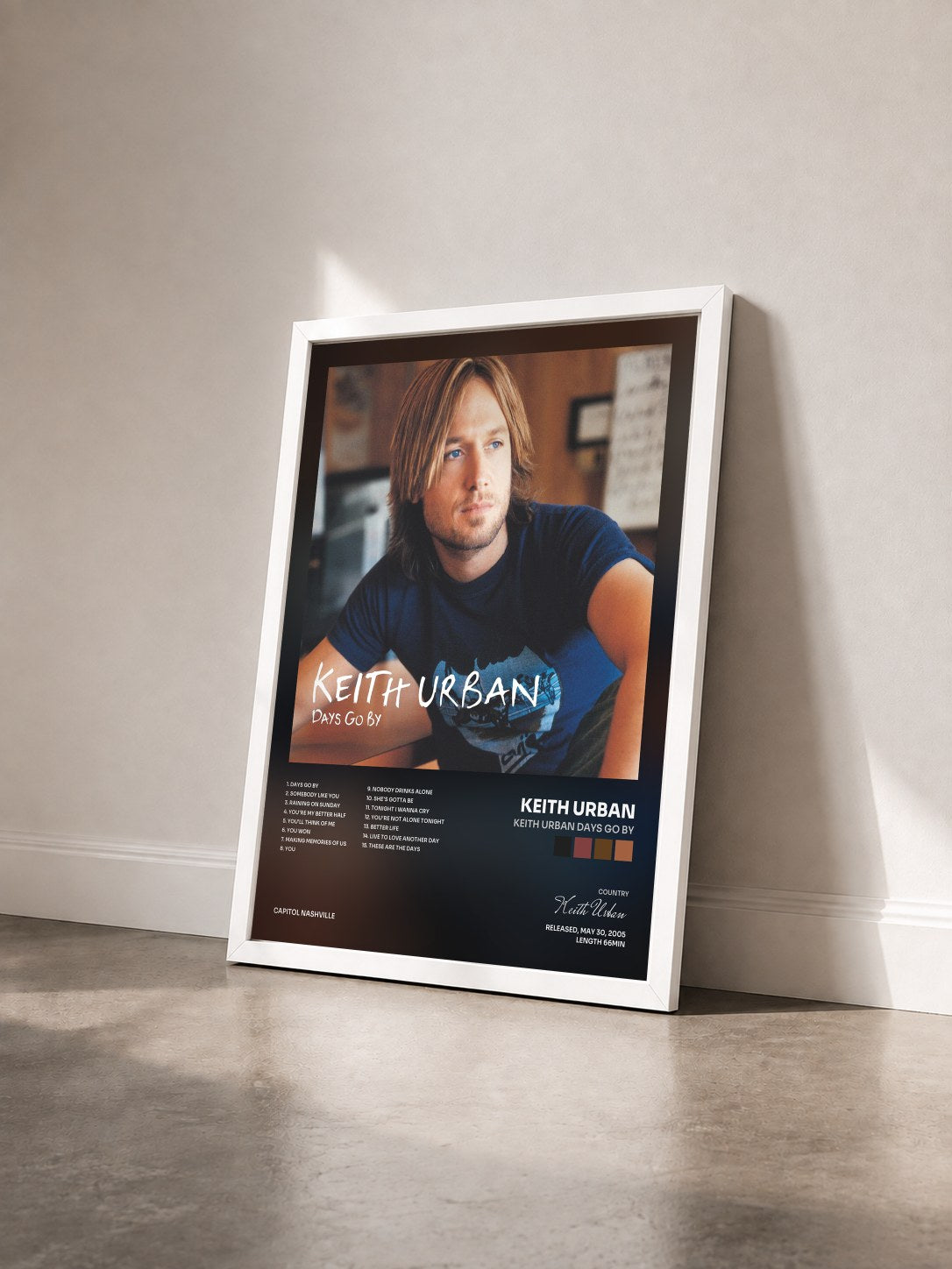 #blanc Tableau de l'album Keith Urban Days Go By de Keith Urban vu de trois quarts, cadre blanc