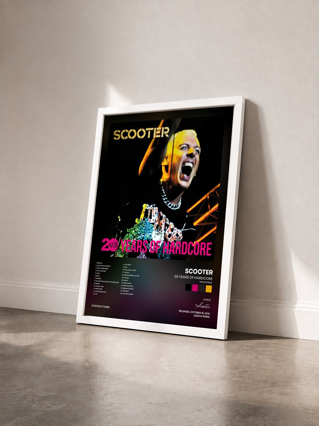 #blanc Tableau de l'album 20 Years Of Hardcore (Remastered) de Scooter vu de trois quarts, cadre blanc