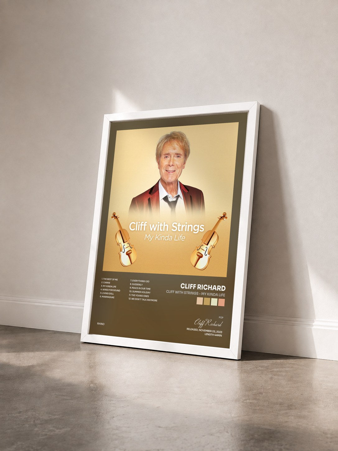 #blanc Tableau de l'album Cliff with Strings - My Kinda Life de Cliff Richard vu de trois quarts, cadre blanc