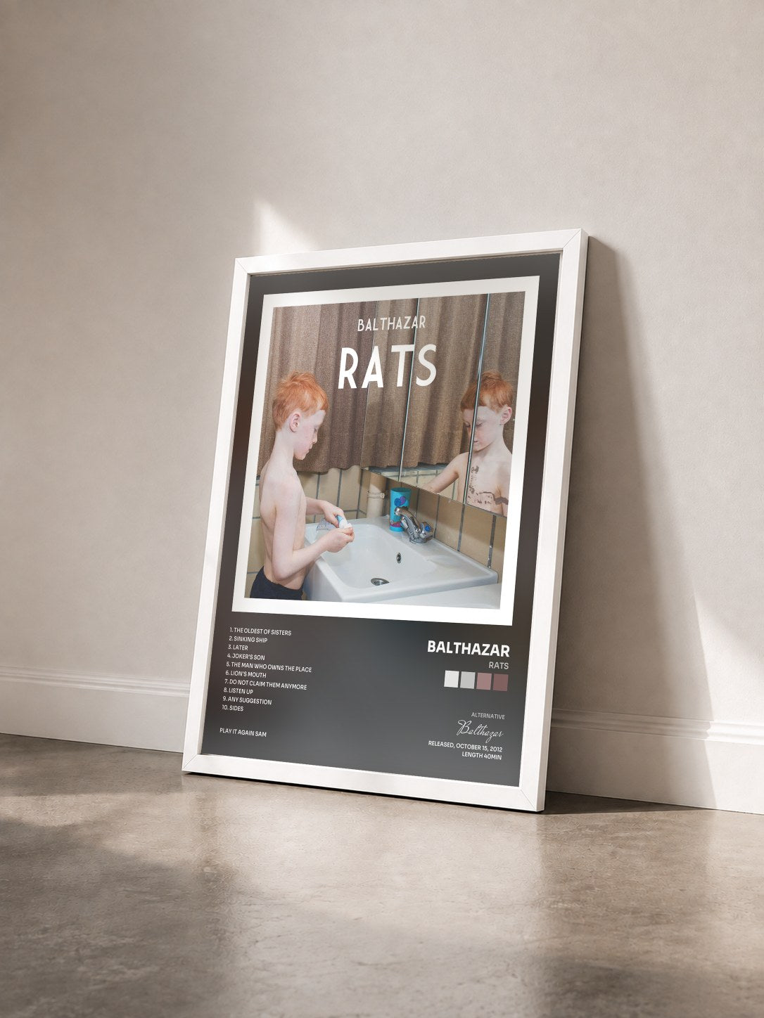 #blanc Tableau de l'album Rats de Balthazar vu de trois quarts, cadre blanc