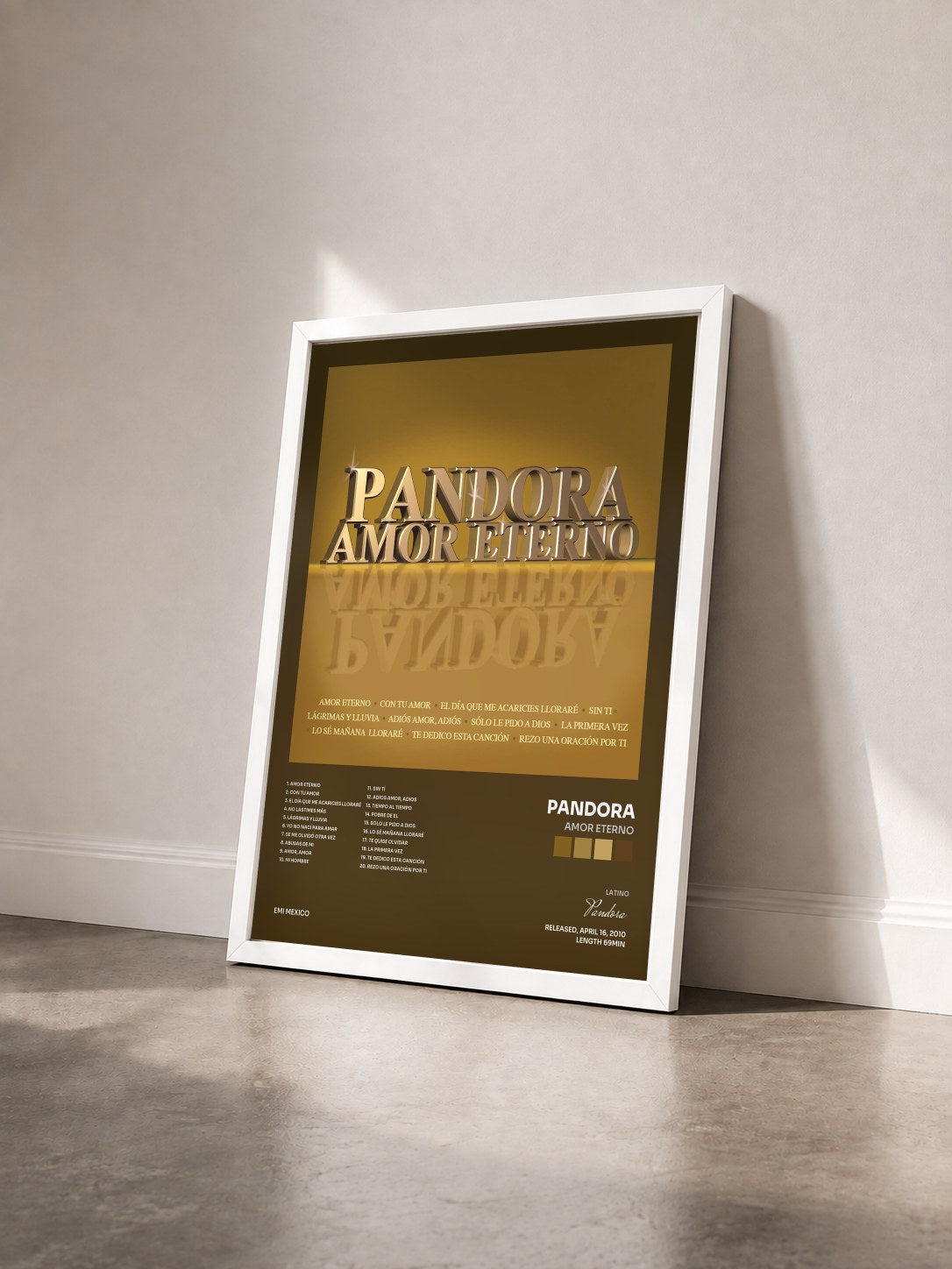 #blanc Tableau de l'album Amor Eterno de Pandora vu de trois quarts, cadre blanc