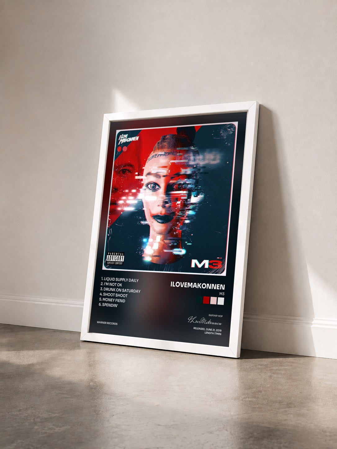 #blanc Tableau de l'album M3 de ILoveMakonnen vu de trois quarts, cadre blanc