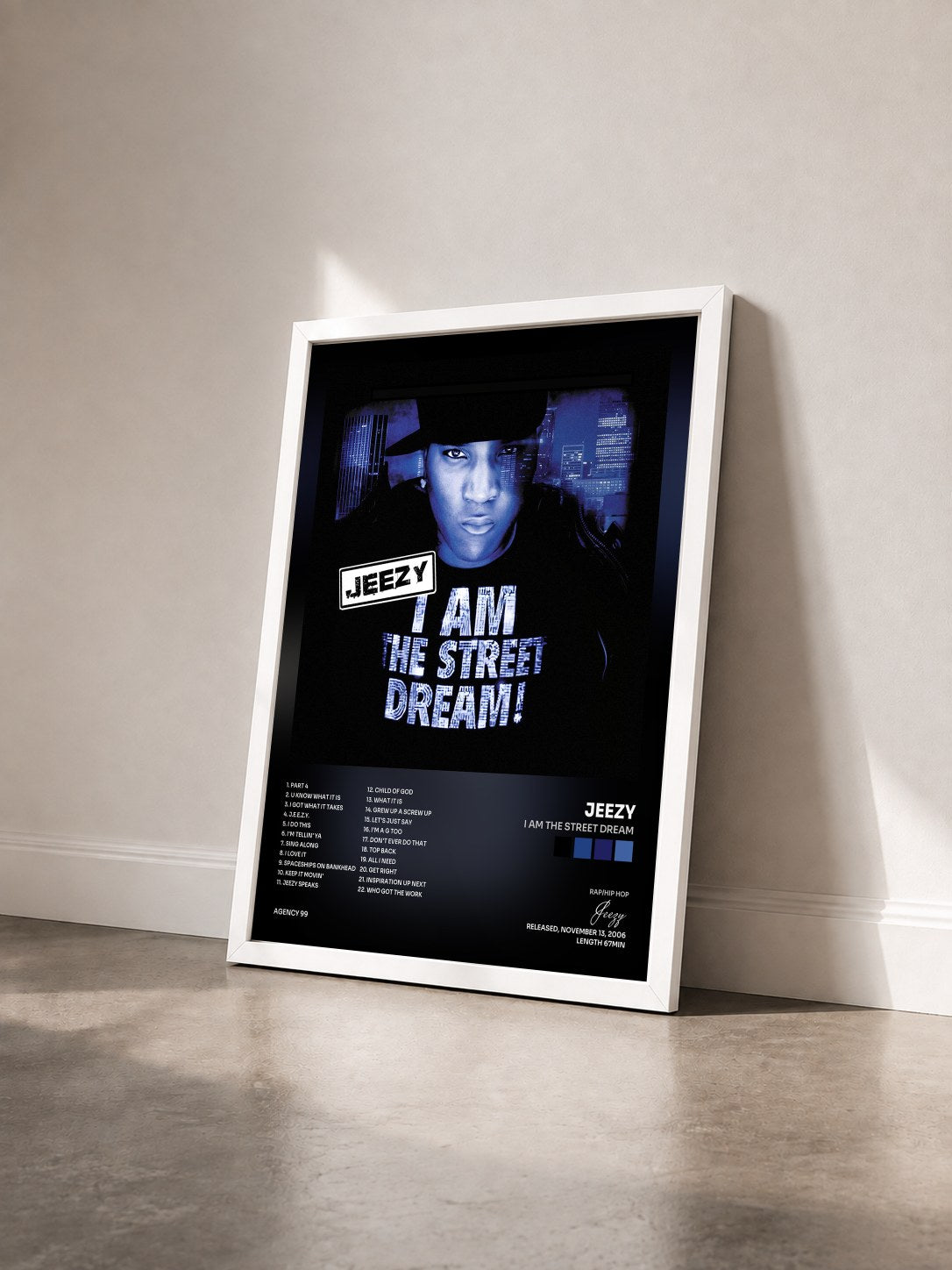 #blanc Tableau de l'album I Am The Street Dream de Jeezy vu de trois quarts, cadre blanc
