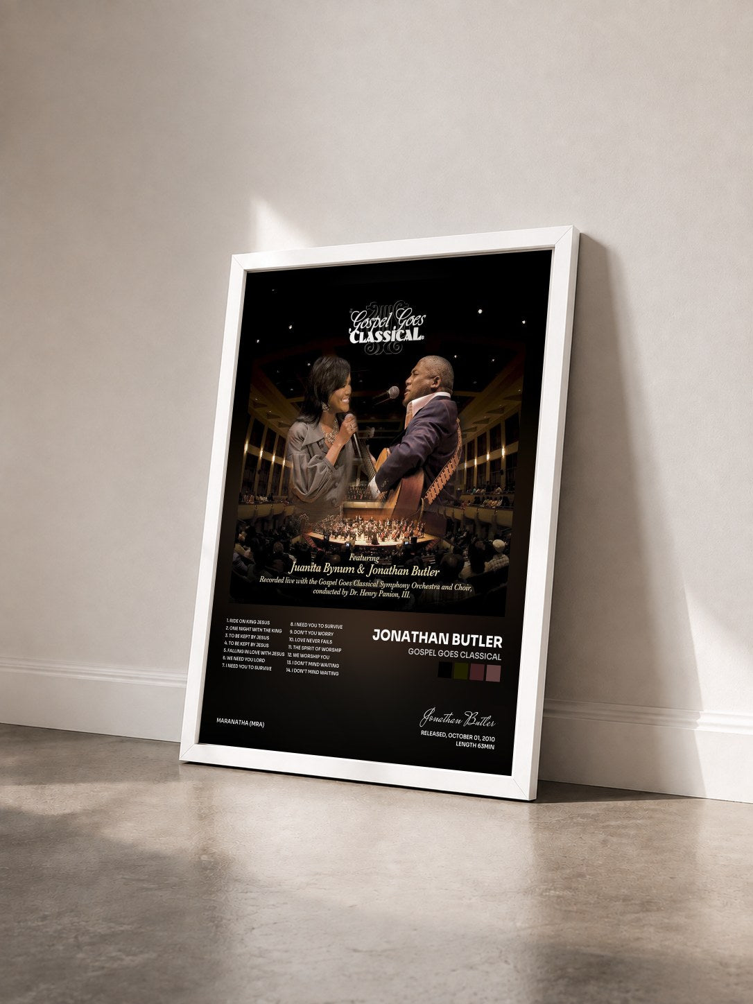 #blanc Tableau de l'album Gospel Goes Classical de Jonathan Butler vu de trois quarts, cadre blanc